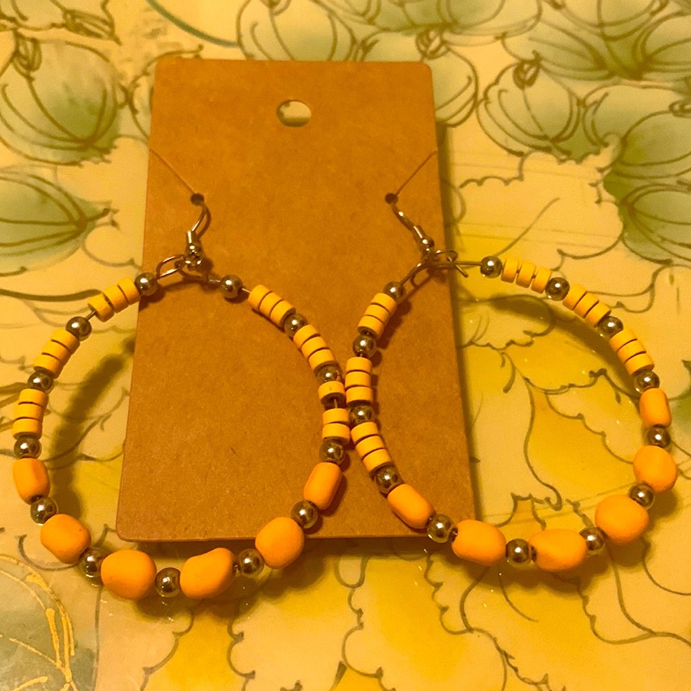 Canary yellow bead hoop earrings